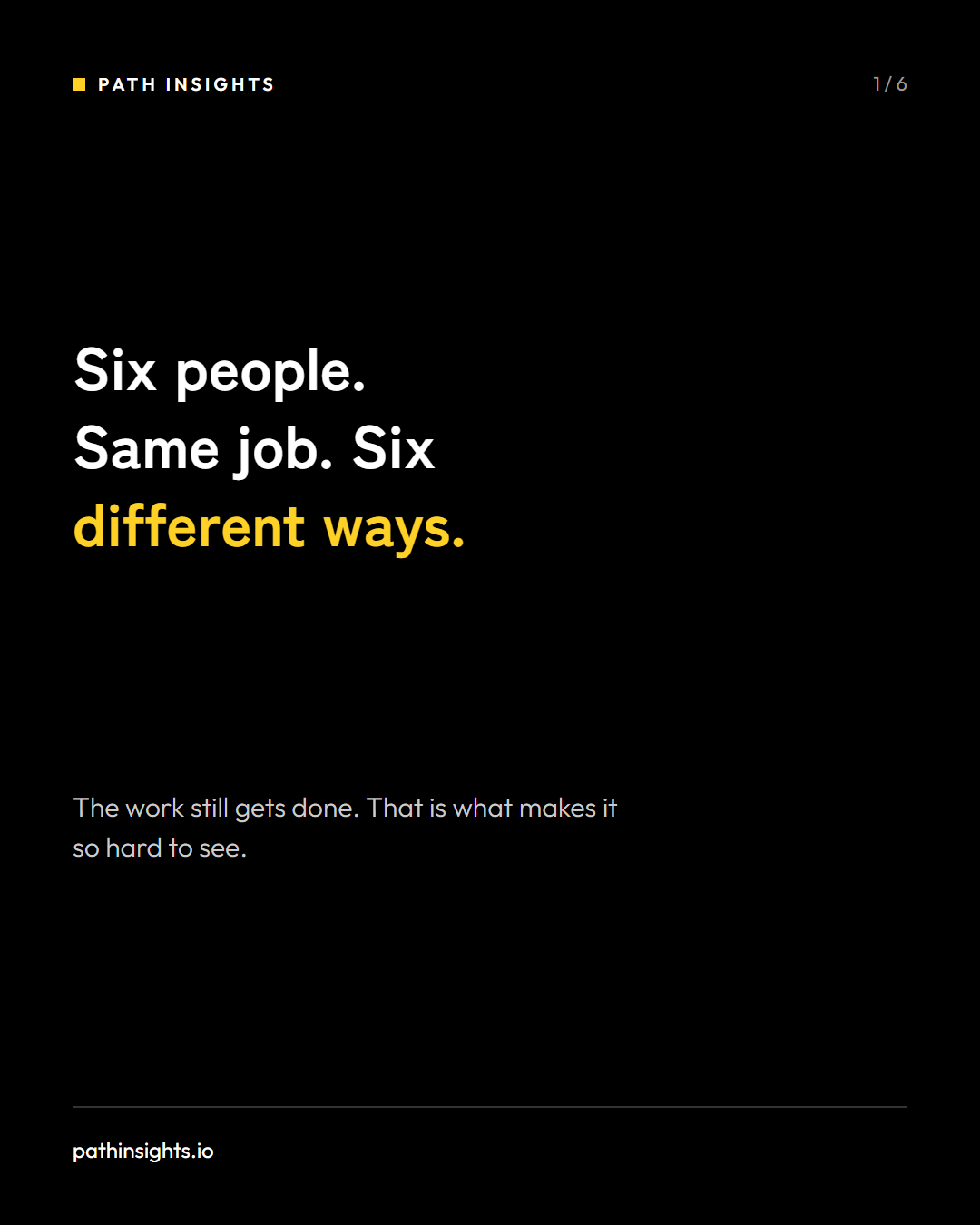 Path Insights carousel cover: Six people. Same job. Six different ways.